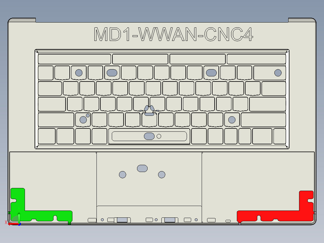 笔记本外壳铣hinge缺口+内腔程序模型后视图