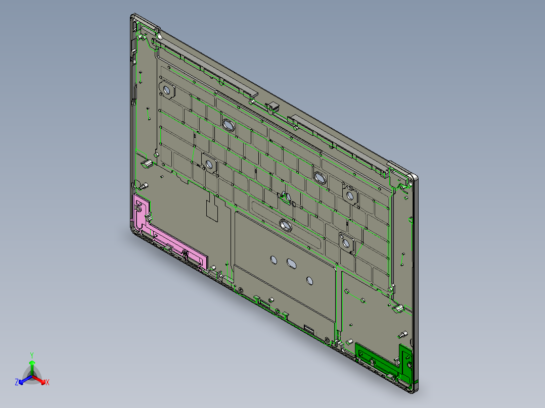 笔记本外壳铣hinge缺口+内腔程序模型正等轴测图