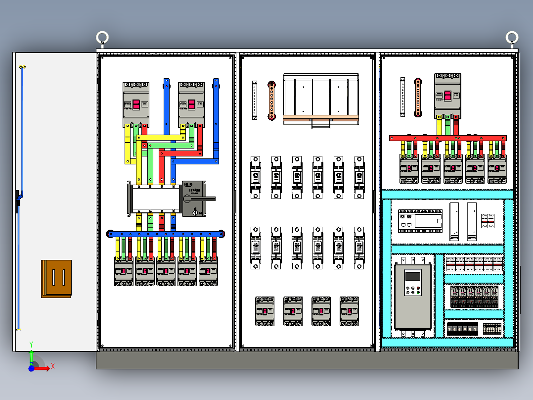 三柜组装双电源CDQ1S刀开关630A软启动plc控制柜 55909前视图