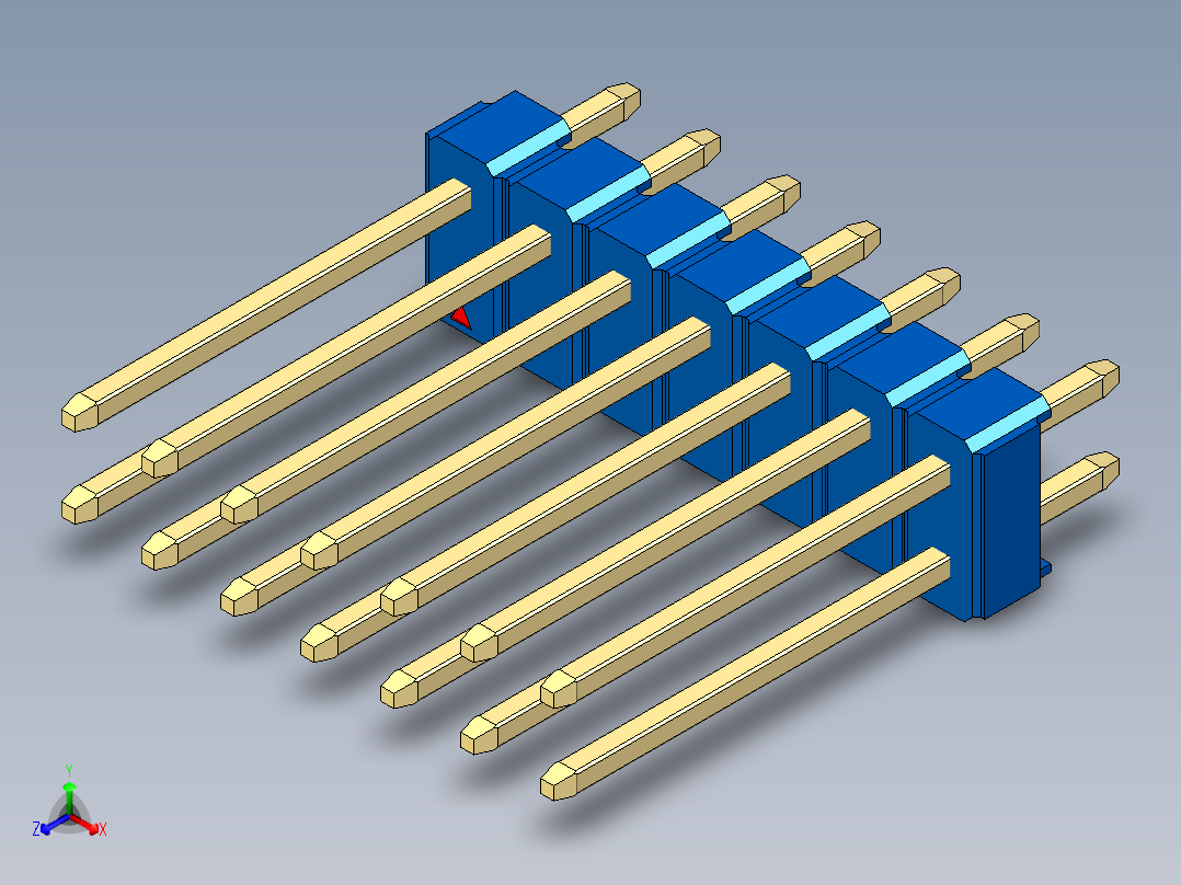 彩色公头100mil（2.54mm）系列-DS1021_blue_2x07p_100mil_Type5_rev1.0正等轴测图