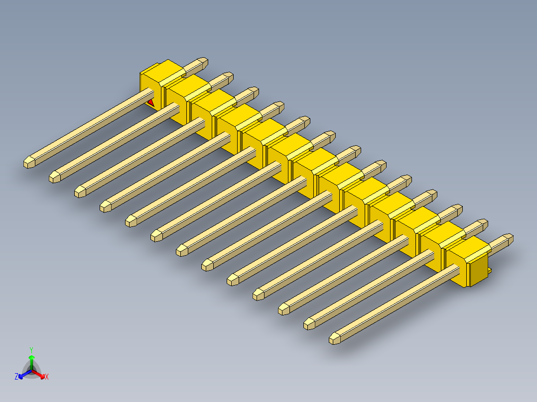 彩色公头100mil（2.54mm）系列-DS1021_yellow_1x13p_100mil_Type5_rev1.0主视图