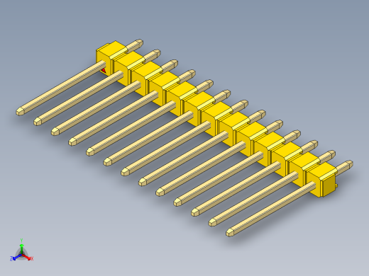 彩色公头100mil（2.54mm）系列-DS1021_yellow_1x13p_100mil_Type5_rev1.0正等轴测缩略图