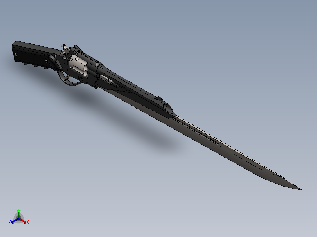 手枪左轮冲锋枪老式狙击步枪设计3D图纸45acp-revolver-gunblade-1 IGS SW正等轴测图