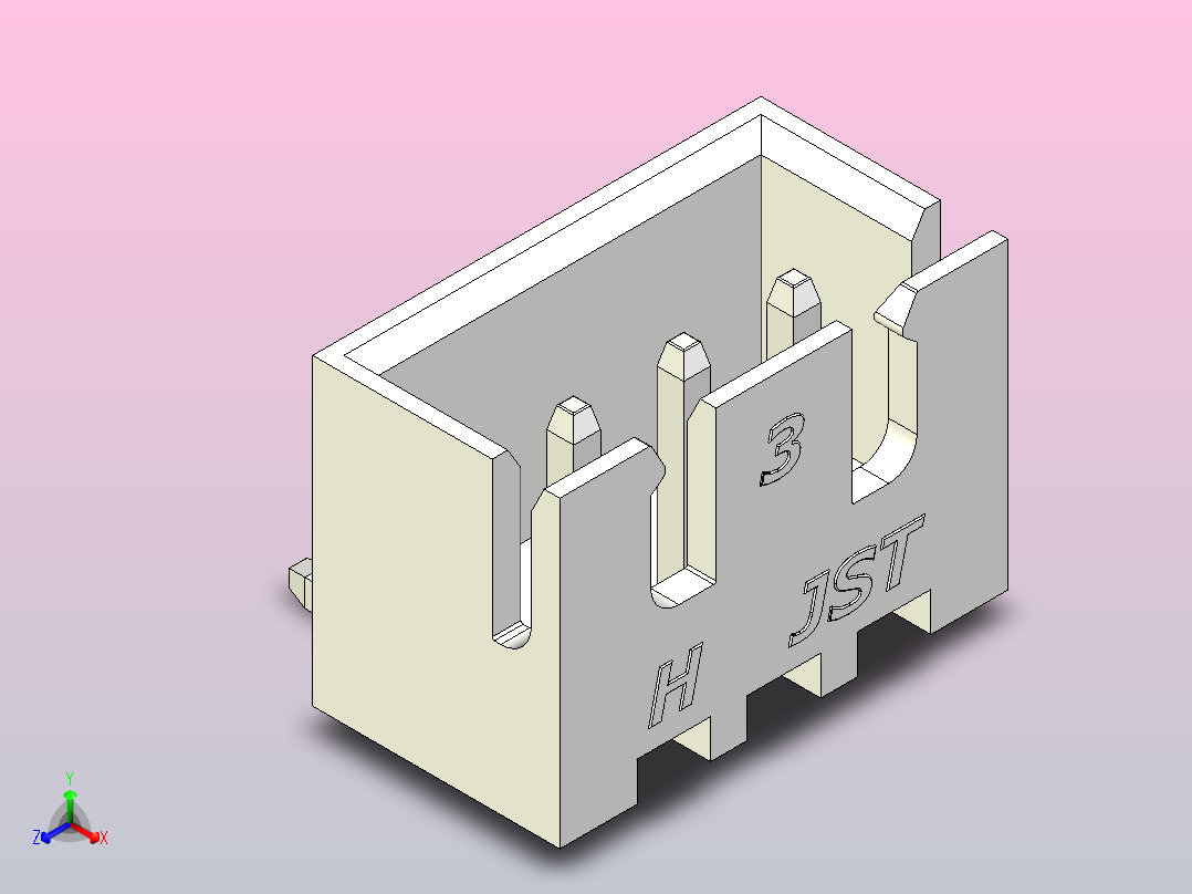 白色JST XH 3针连接器P 2 54mm有角度正等轴测图
