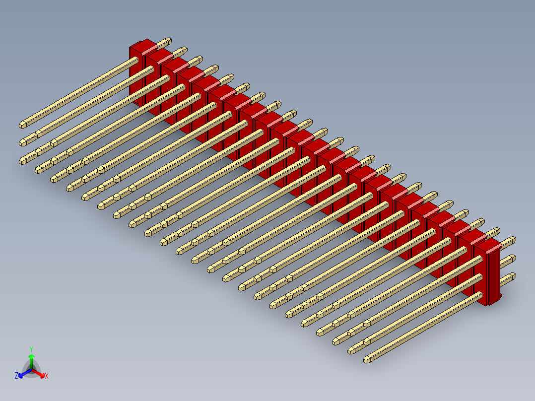 彩色公头100mil（2.54mm）系列-DS1021_red_3x23p_100mil_Type19_rev1.0主视图