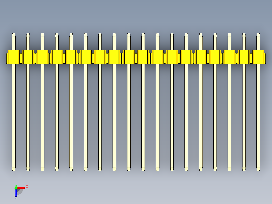 彩色公头100mil（2.54mm）系列-DS1021_yellow_2x18p_100mil_Type19_rev1.0俯视图
