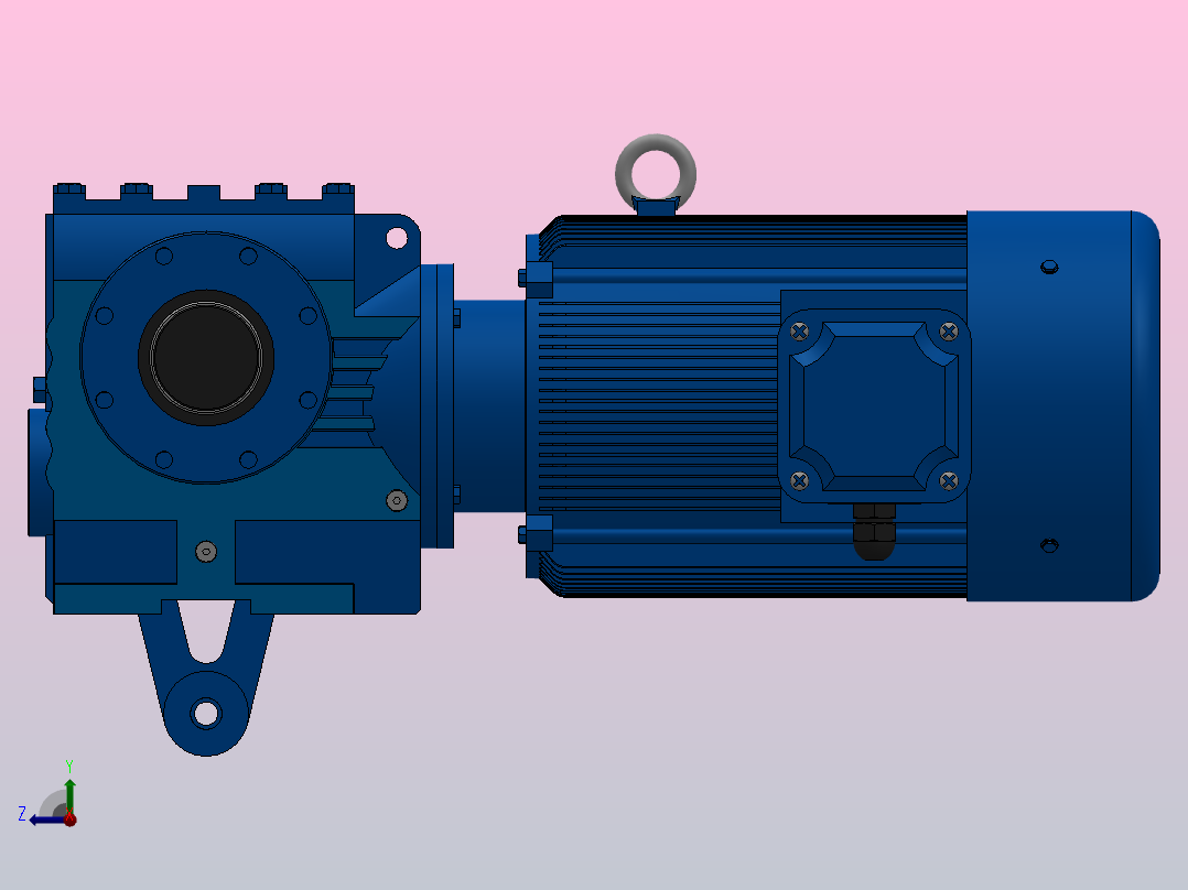 SAT77带防转臂空心轴安装斜齿-蜗轮蜗杆减速机SAT77-YV7.5-4P-22.75-M1-0°-A右视图