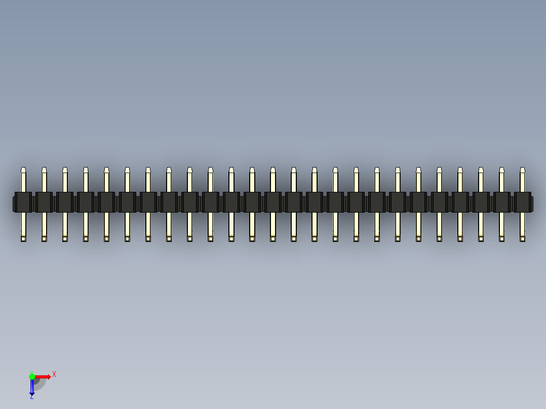 彩色公排针 100mil 2.54mm 系列-DS1022_black_25p_100mil_TypeU_rev1.0俯视图