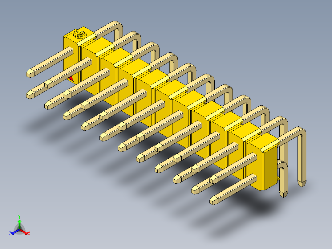 彩色公排针 100mil 2.54mm 系列-DS1022_yellow_2x11p_100mil_TypeD_rev1.0主视图
