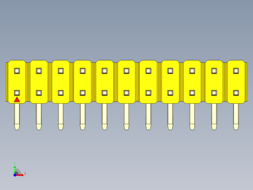 彩色公排针 100mil 2.54mm 系列-DS1022_yellow_2x11p_100mil_TypeD_rev1.0前视缩略图