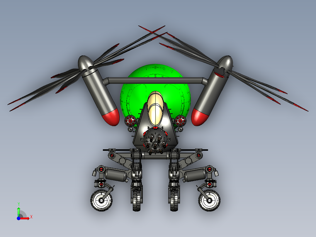 黄蜂无人机造型3D模型图纸 STEP格式前视图