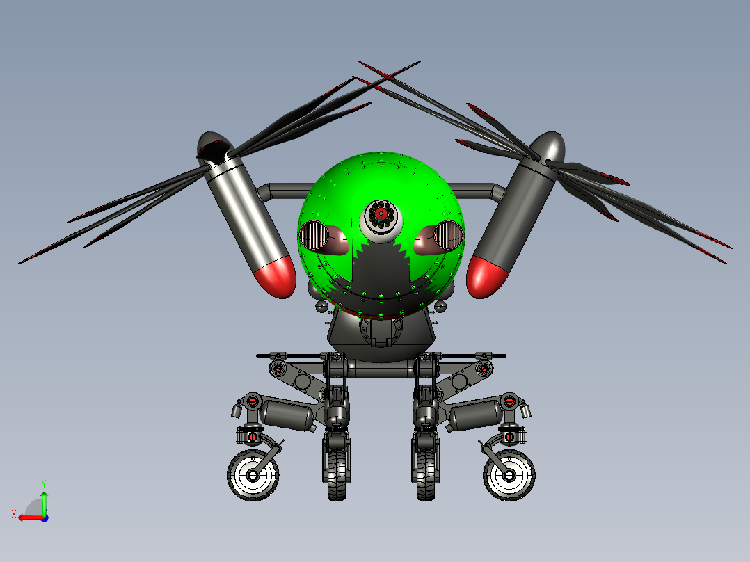 黄蜂无人机造型3D模型图纸 STEP格式后视图