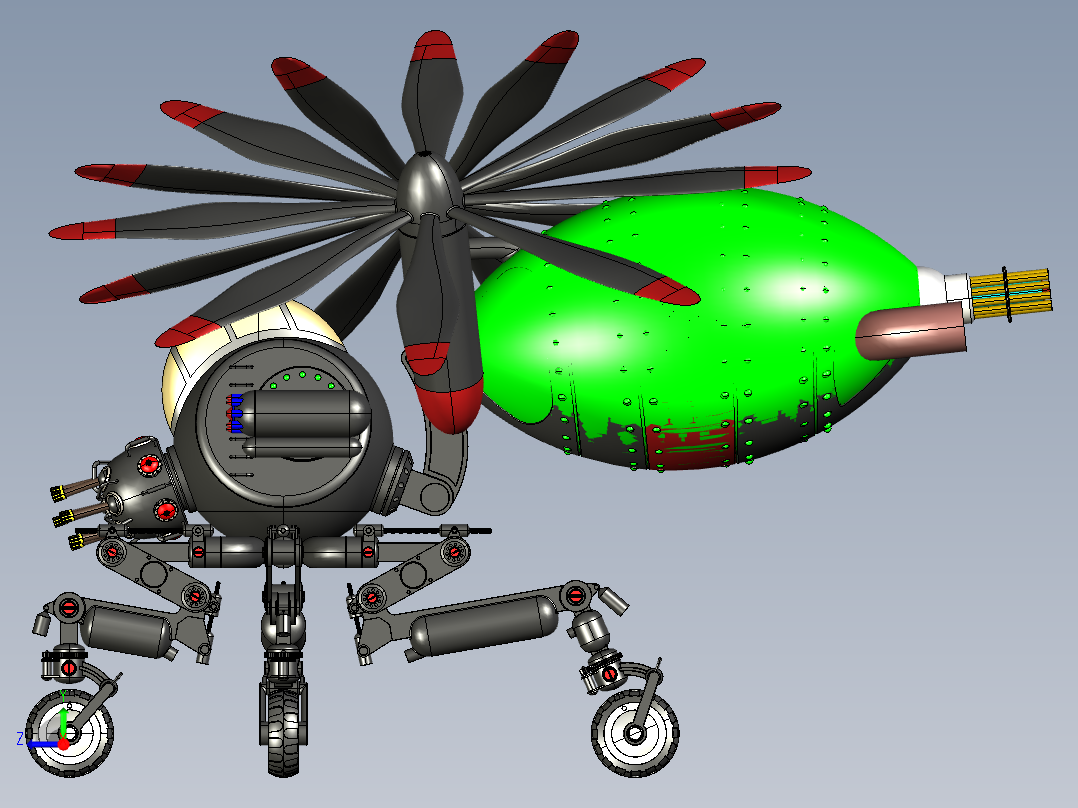 黄蜂无人机造型3D模型图纸 STEP格式右视图