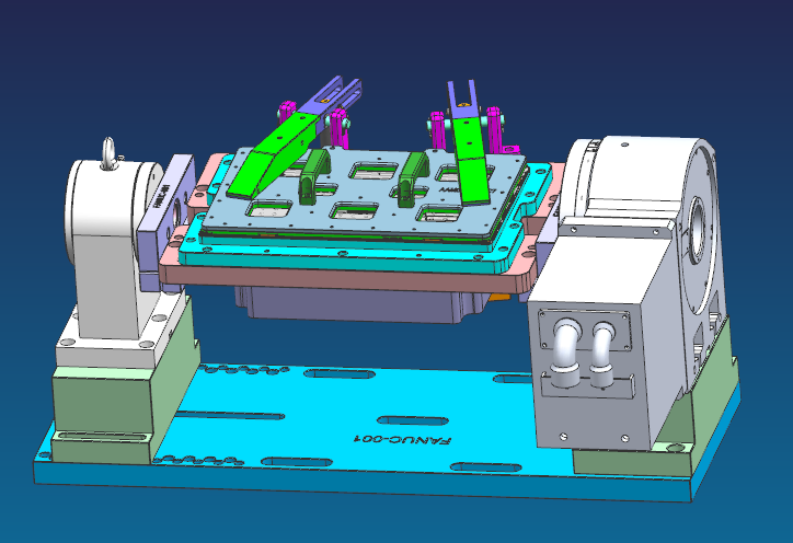 显示器背壳四轴铣四周墙高PL面治具模型