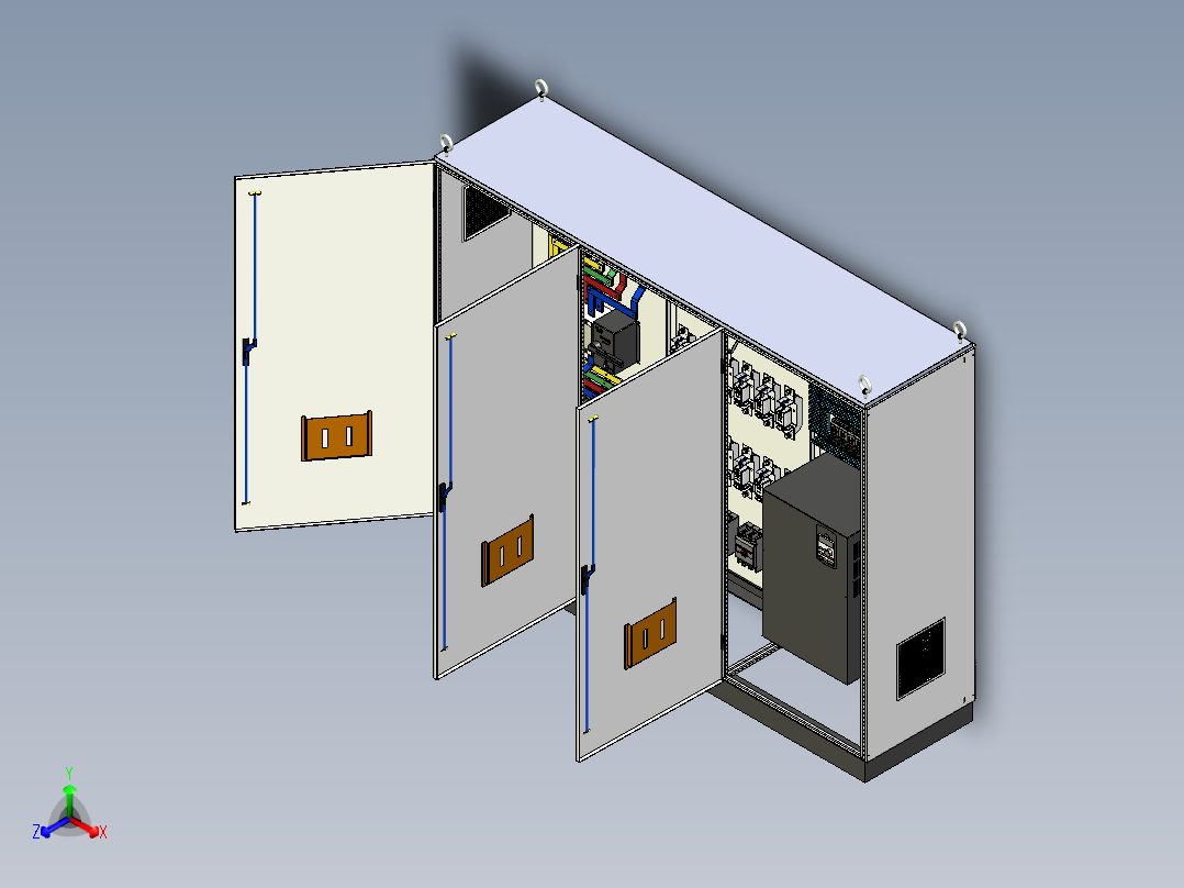 三柜组装双电源刀开关变频器控制柜 55793正等轴测图