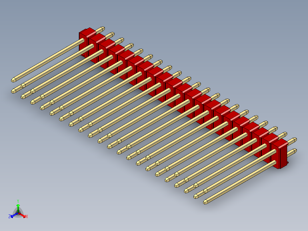 彩色公头100mil（2.54mm）系列-DS1021_red_2x21p_100mil_Type19_rev1.0主视图