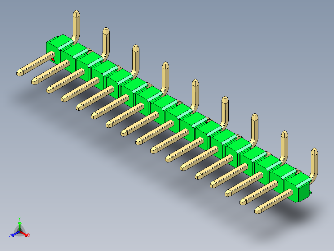 彩色公排针 100mil 2.54mm 系列-DS1022_green_17p_100mil_Type_SMT_R1_rev1.0主视图