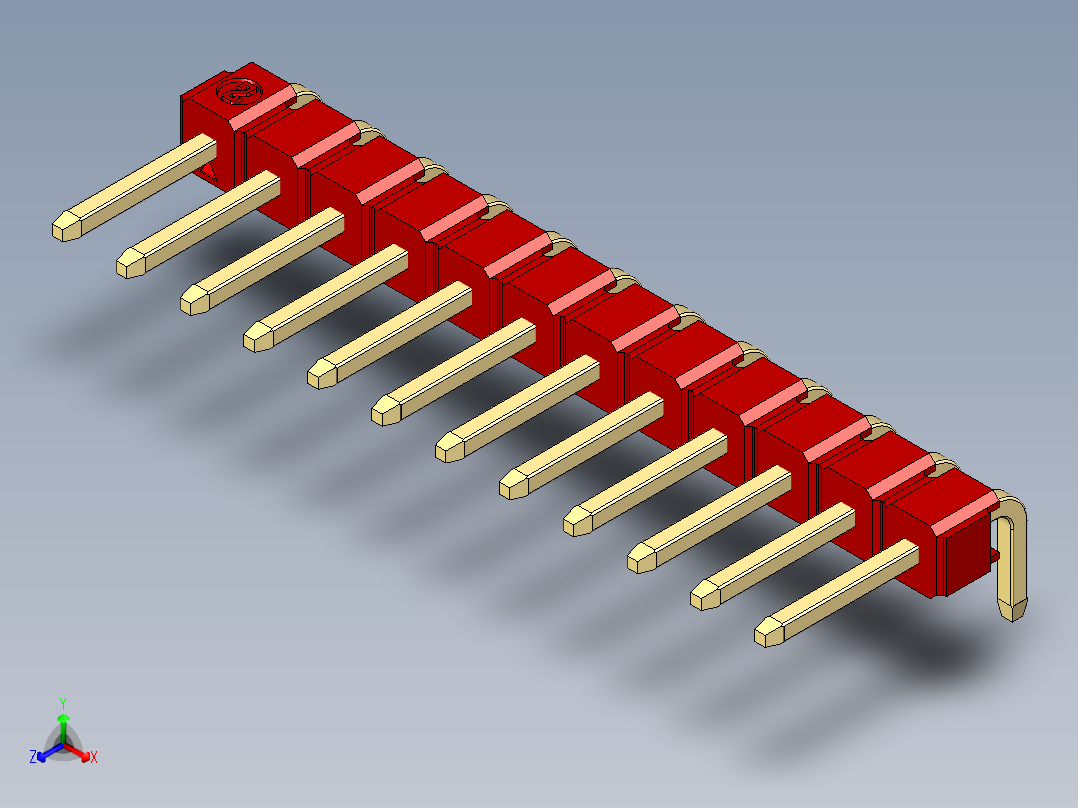 彩色公排针 100mil 2.54mm 系列-DS1022_red_1x12p_100mil_TypeD_rev1.0主视图