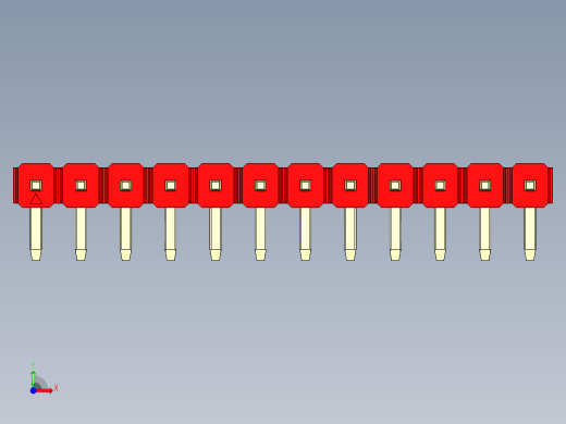 彩色公排针 100mil 2.54mm 系列-DS1022_red_1x12p_100mil_TypeD_rev1.0前视缩略图