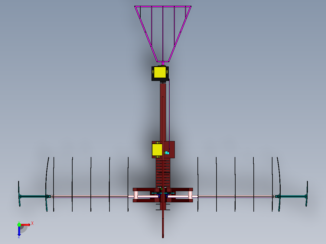 扑翼机机械仿生鸟结构完整三维模型设计俯视图