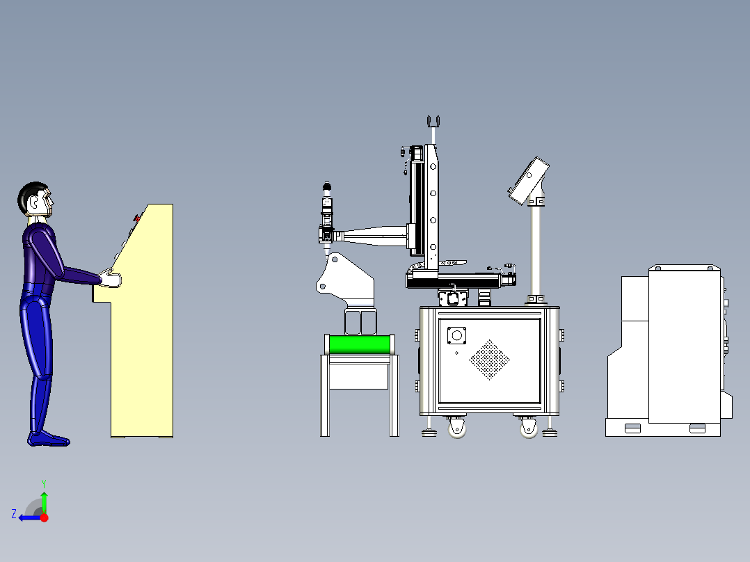 自动化三轴打胶工作台模拟右视图