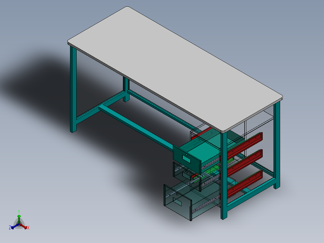 A0003275-带抽屉的桌子正等轴测图