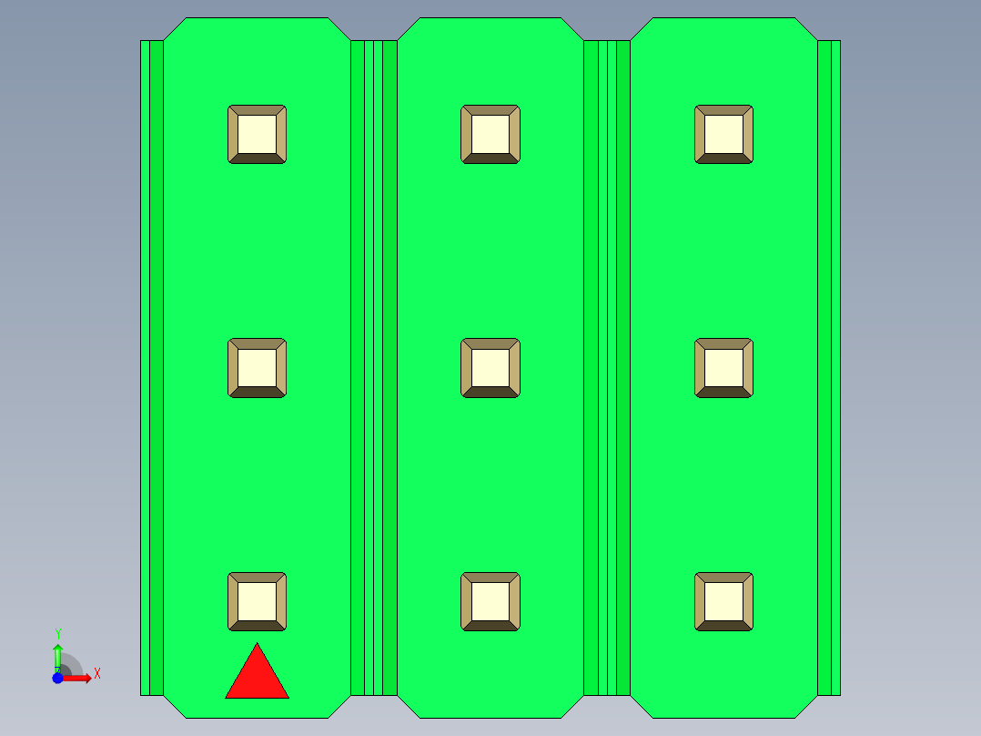 彩色公头100mil（2.54mm）系列-DS1021_green_3x03p_100mil_Type1_rev1.0前视图