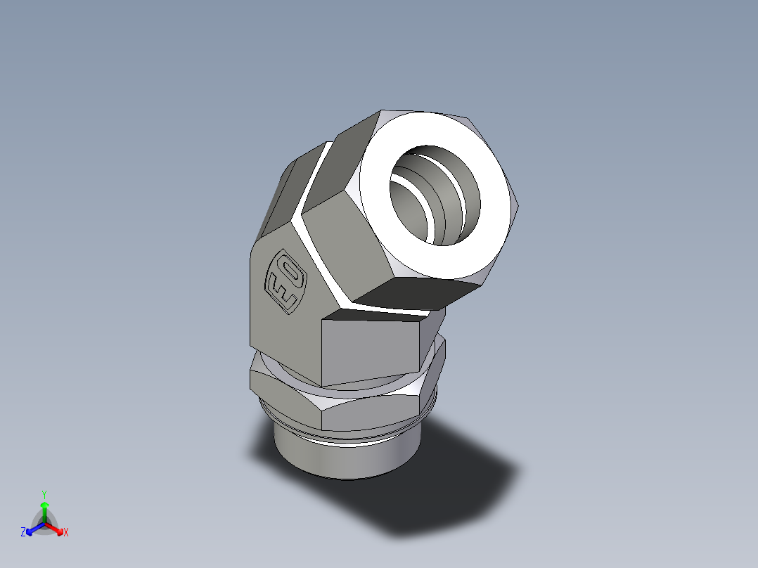 卡套式工业通用硬管接头EO_Adjustable_locknut_45_deg_elbow_VEE30SMORCF正等轴测图