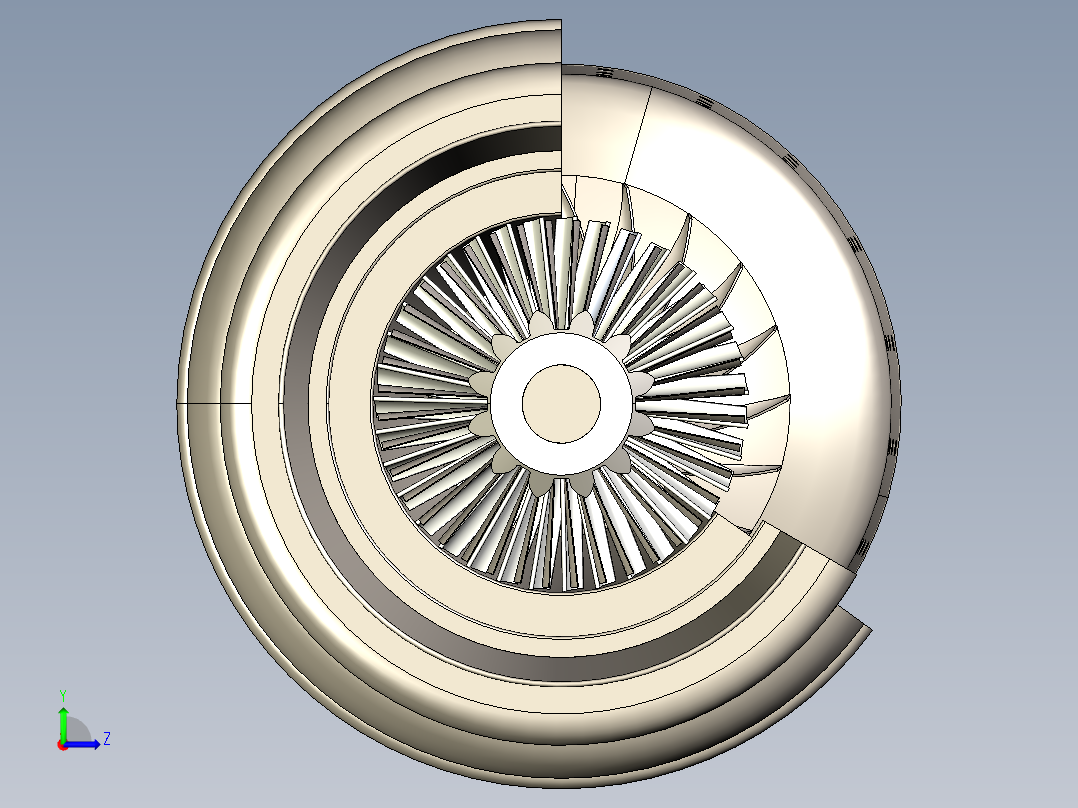 燃气轮机gas-turbin引擎---模型格式为 stp左视图