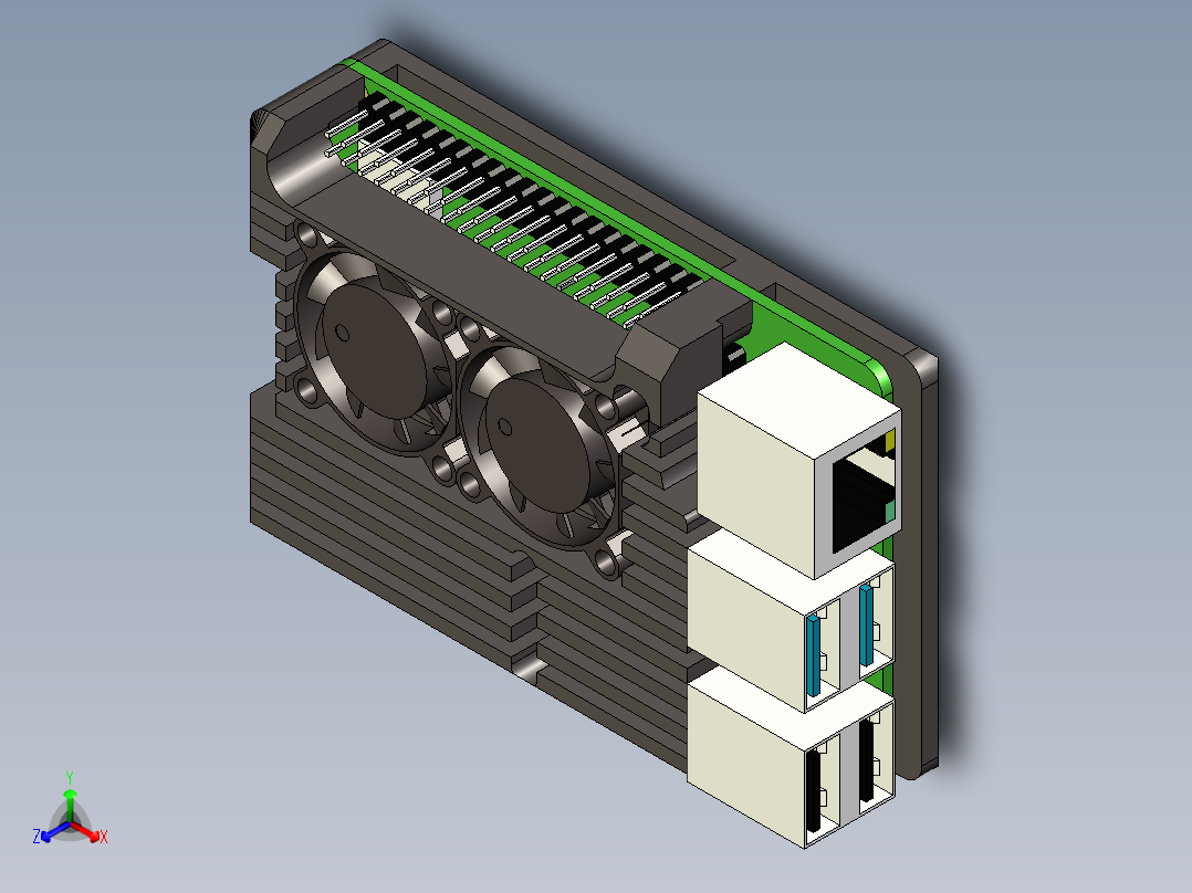 树莓派4升级散热组件正等轴测图