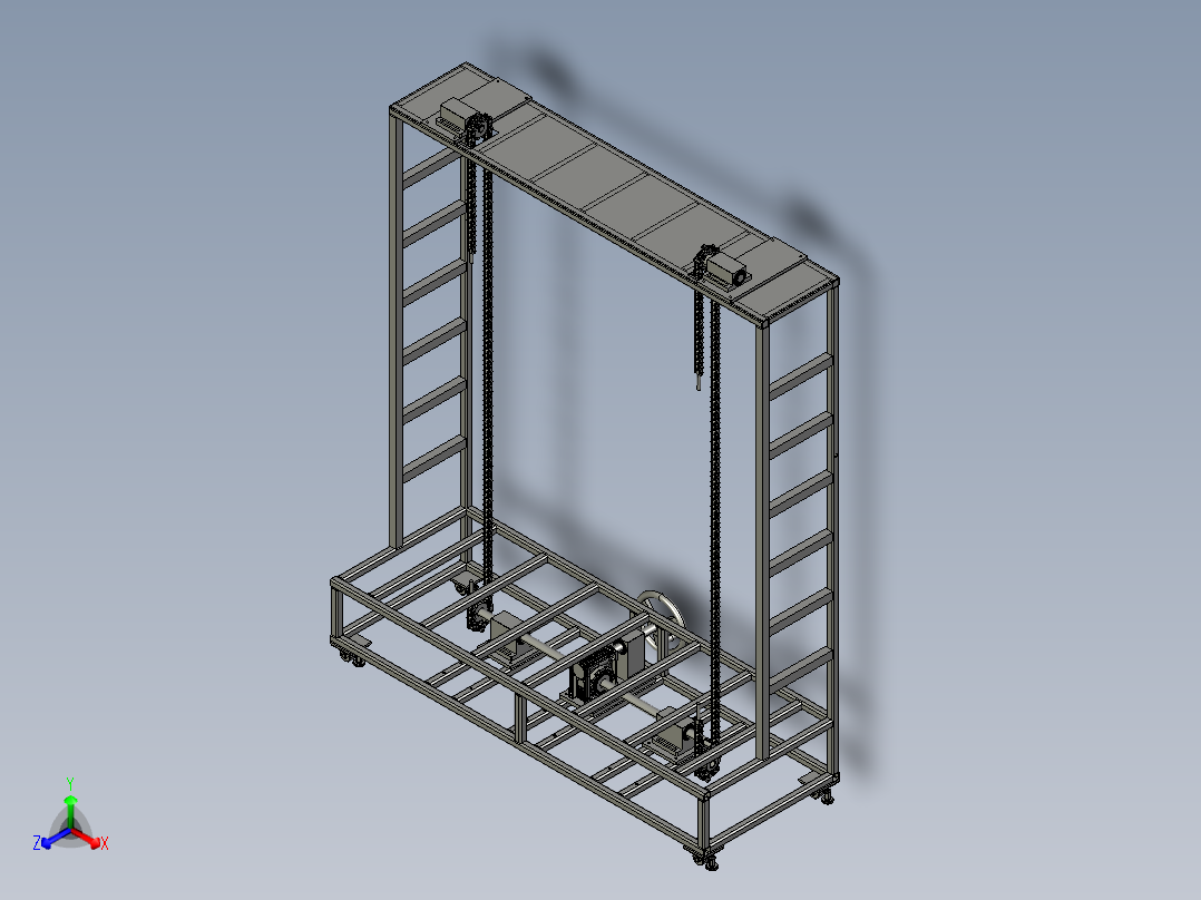 钢架构件吊装的龙门式起重机正等轴测图