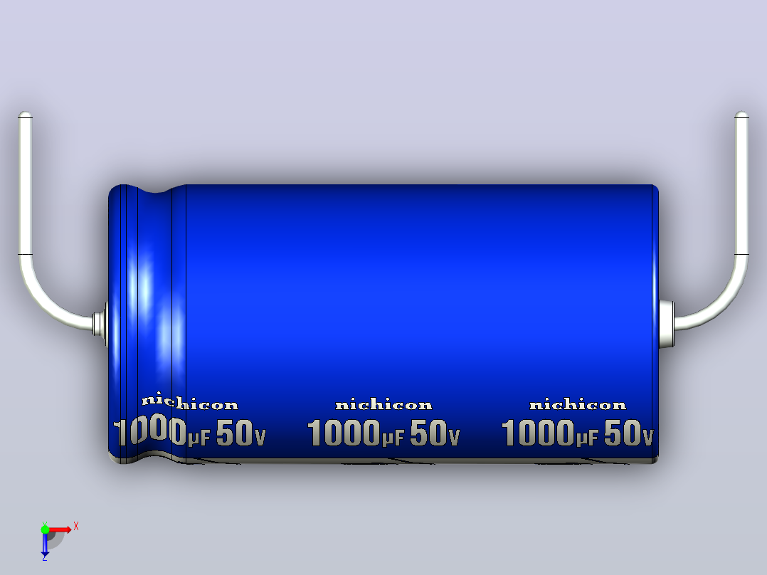 铝制轴向电解电容器。VX系列1000uf x50v。16x31.5mm毫米。间距34.5至41毫米。电解镍镉电池俯视图