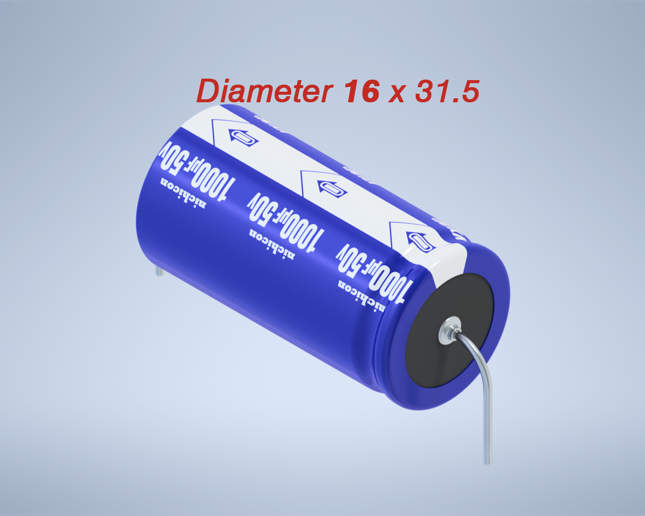 铝制轴向电解电容器。VX系列1000uf x50v。16x31.5mm毫米。间距34.5至41毫米。电解镍镉电池