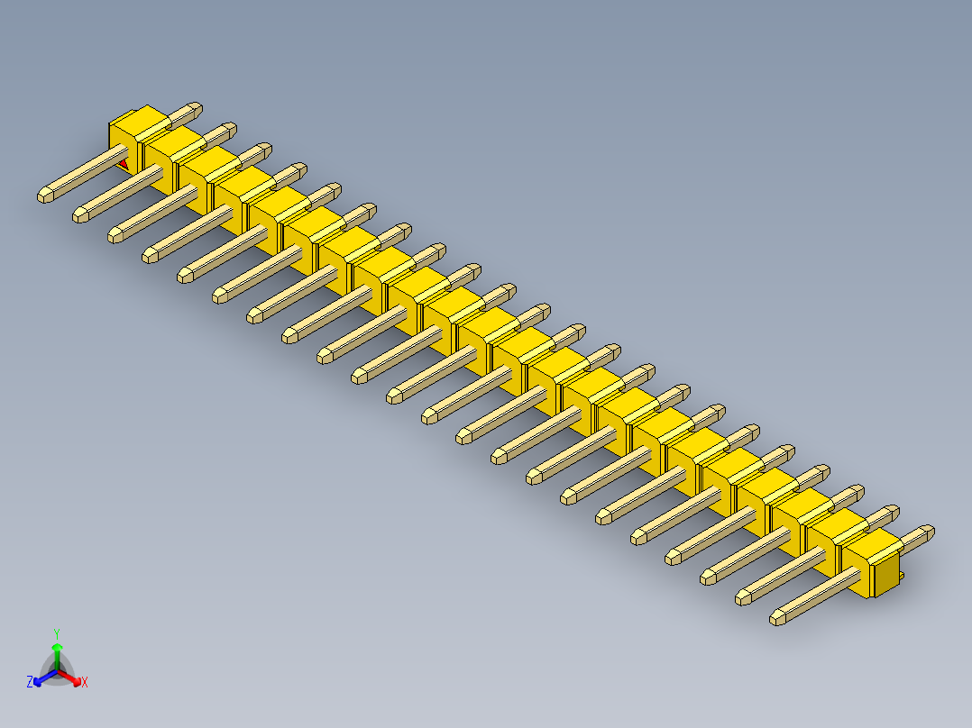 彩色公头100mil（2.54mm）系列-DS1021_yellow_1x22p_100mil_Type1_rev1.0正等轴测图