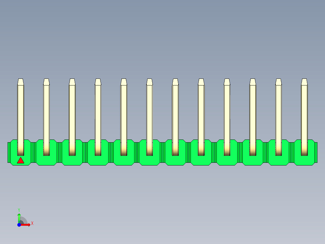 彩色公排针 100mil 2.54mm 系列-DS1022_green_12p_100mil_TypeU_rev1.0前视图