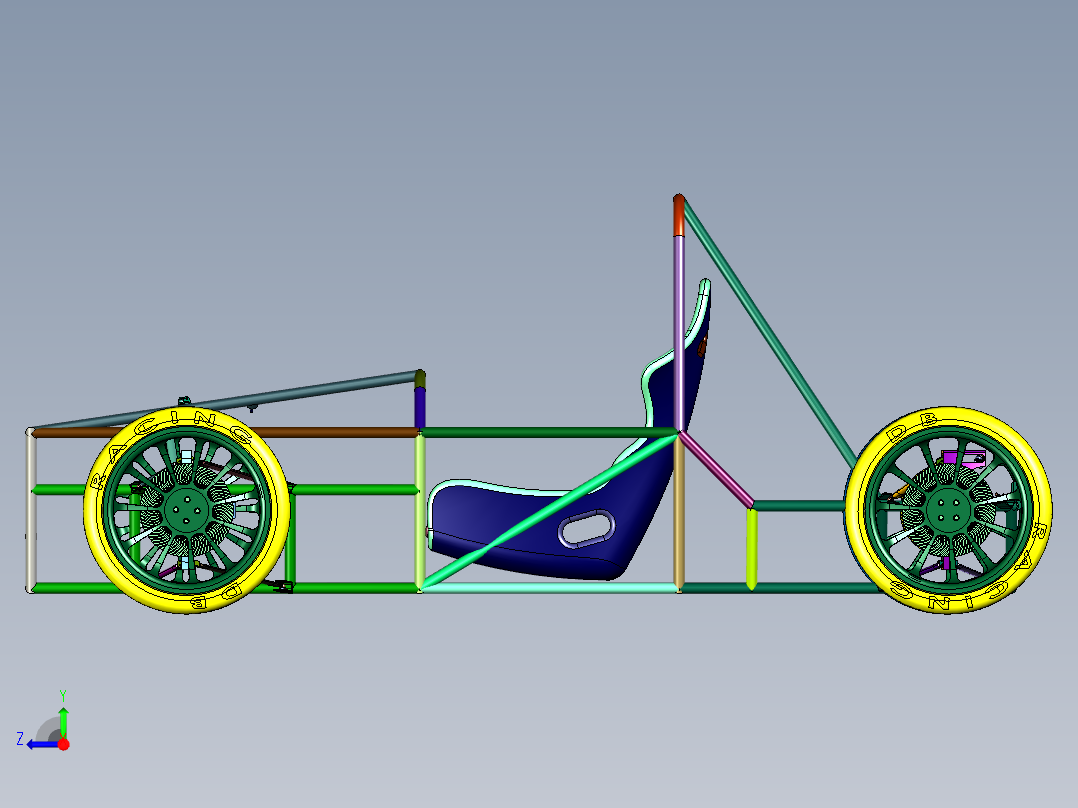 单人地形车框架右视图