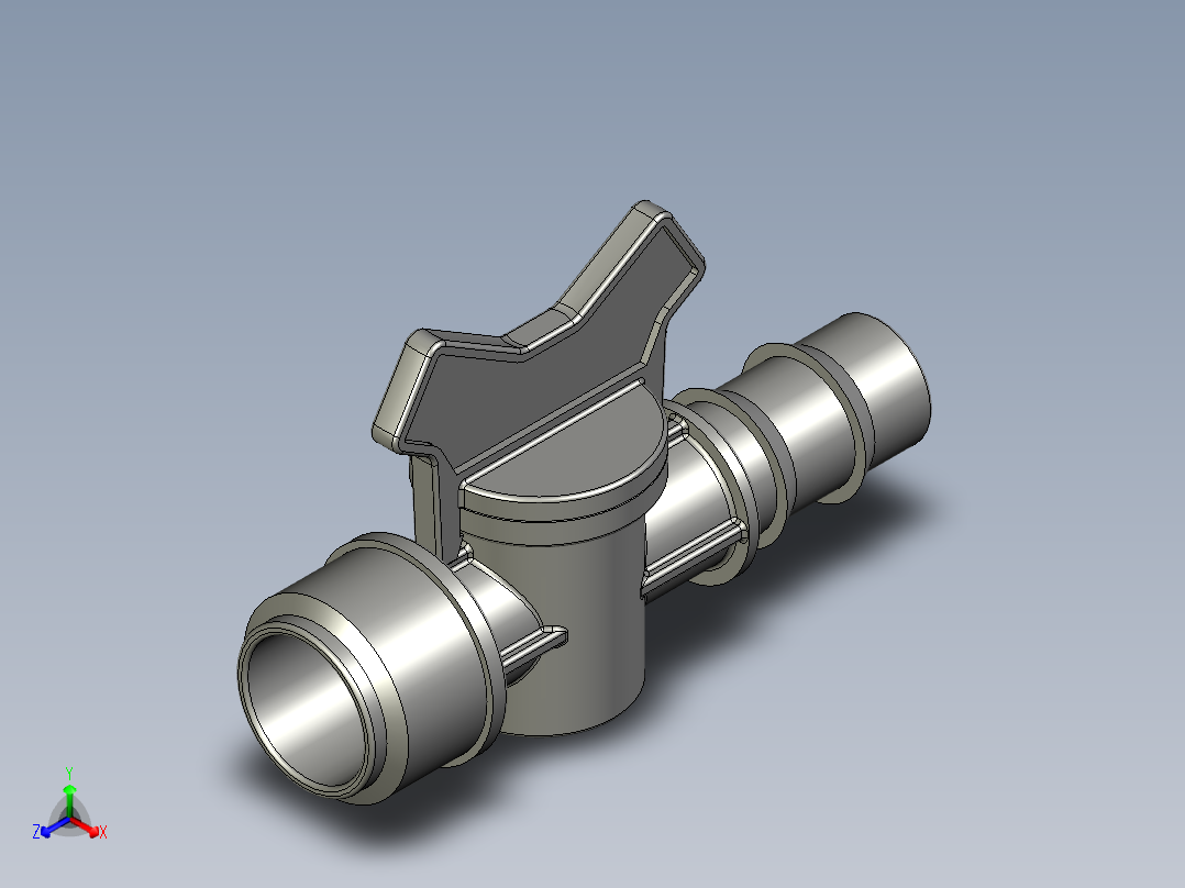 带20x2软管出口的滴灌水龙头3_4正等轴测图