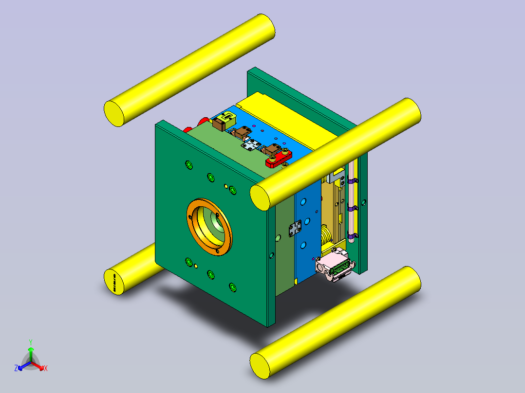 汽车点火开关盖板2+2塑胶模具正等轴测图