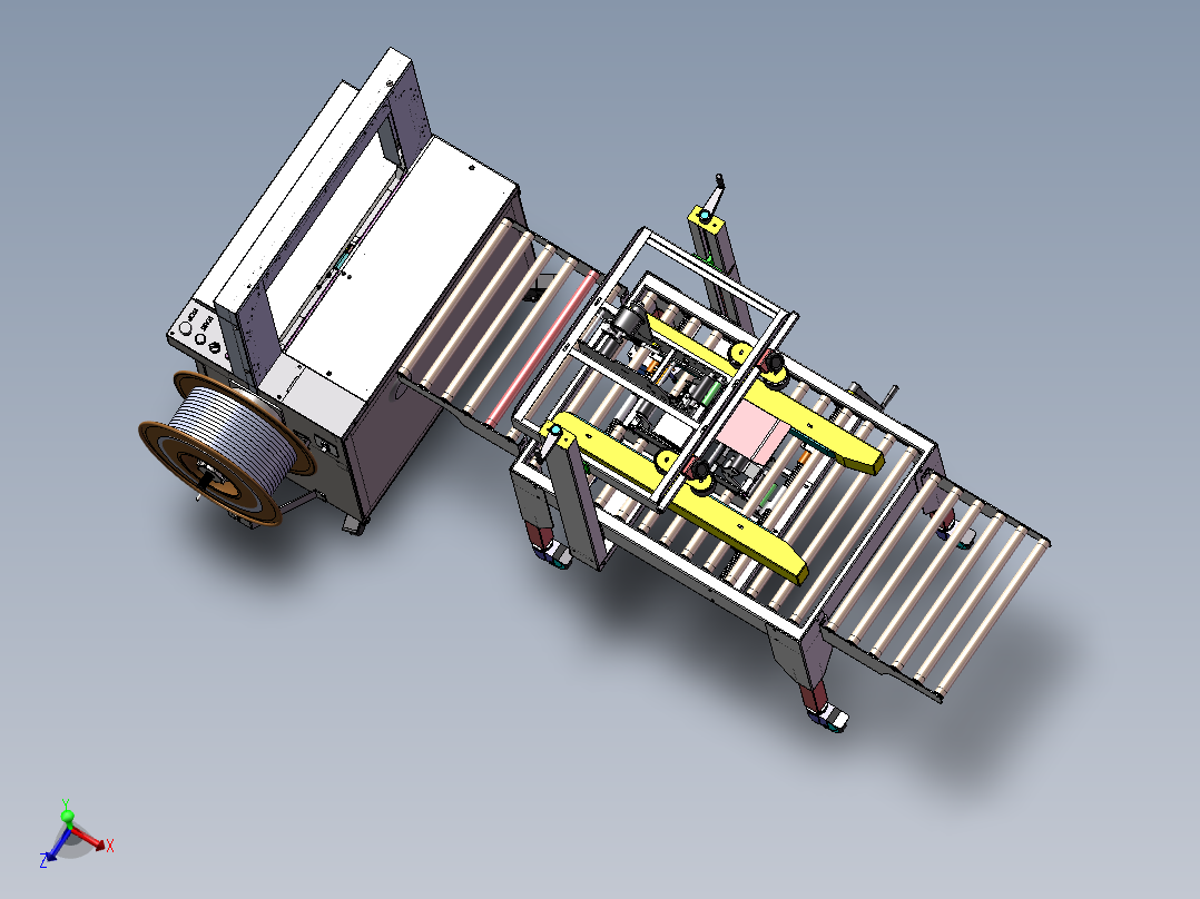 自动封箱打包捆扎机一字封箱机捆扎机封箱打包一体机3D方案图纸