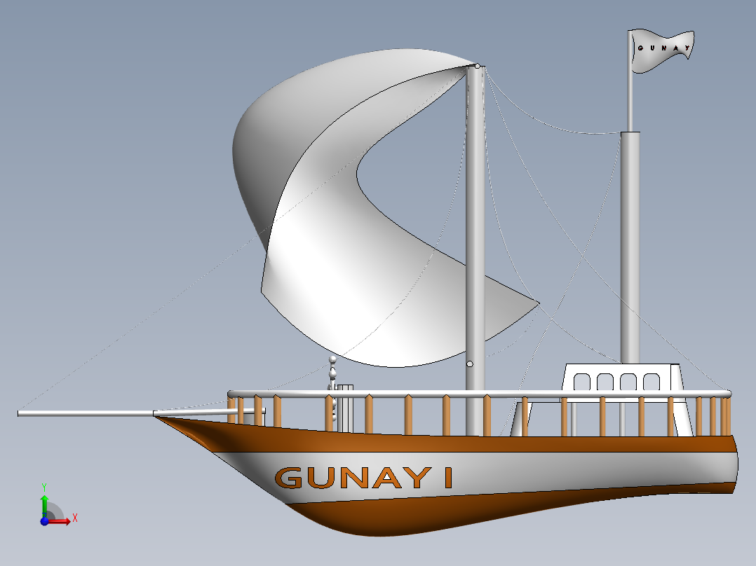 卡通版帆船3D模型图纸 Solidworks设计前视图