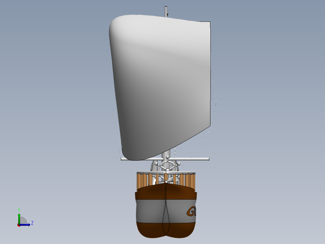 卡通版帆船3D模型图纸 Solidworks设计左视图