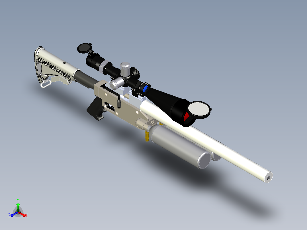 手枪左轮冲锋枪老式狙击步枪设计3D图纸jp-concept-pre-charge-pneumatic-air-rifle SW CREO STP IGS X_T STL主视图