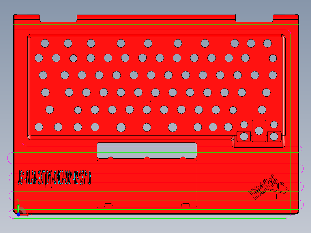 锻压笔记本C壳铣上表面UG程序模型前视图