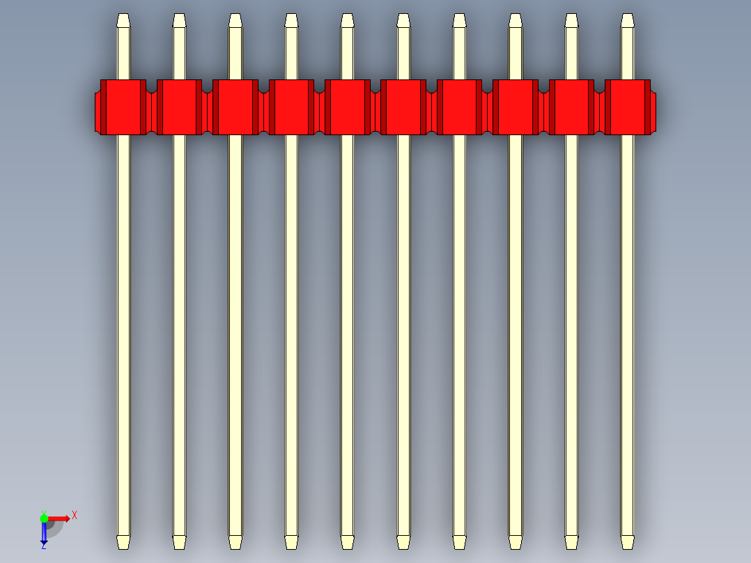 彩色公头100mil（2.54mm）系列-DS1021_red_1x10p_100mil_Type19_rev1.0俯视图