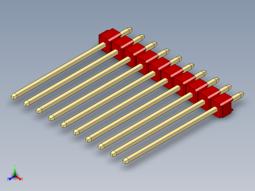 彩色公头100mil（2.54mm）系列-DS1021_red_1x10p_100mil_Type19_rev1.0正等轴测缩略图