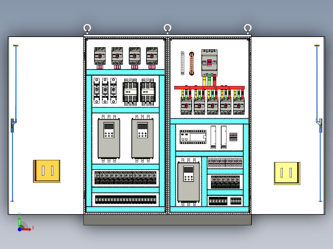 双柜组装软启动630A控制柜前视图
