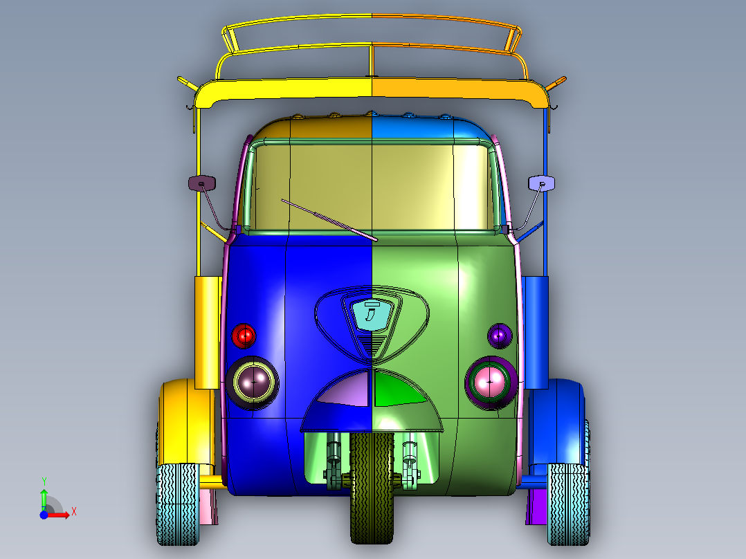 载重货运两用三轮车前视图