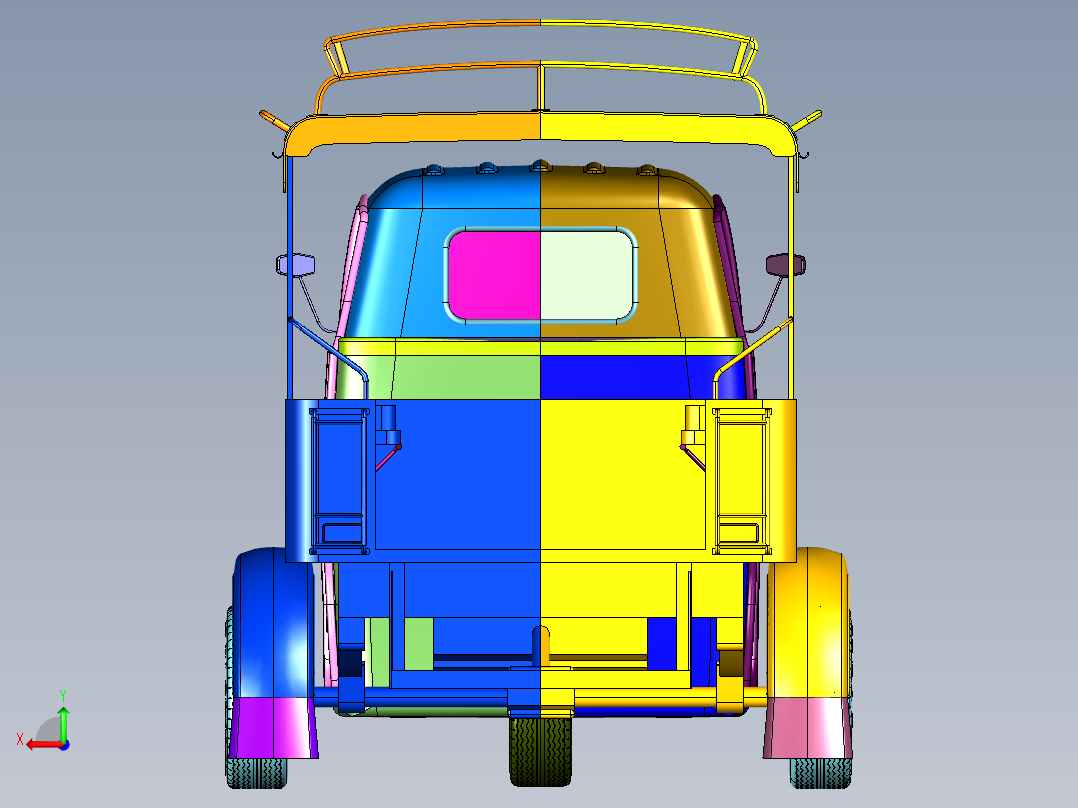 载重货运两用三轮车后视图