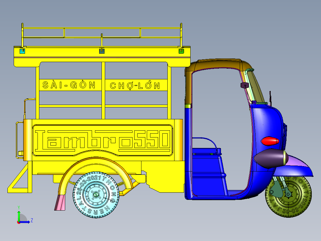 载重货运两用三轮车左视图