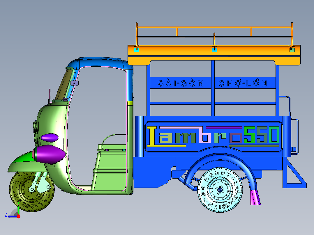 载重货运两用三轮车右视图